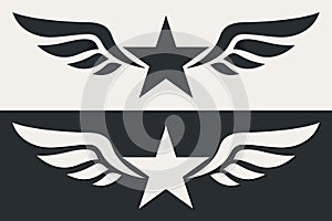 Winged Military Star. Army Chevron. Sign, Icon, Logo and Badge