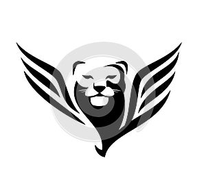 Winged panther head simple black and white vector design