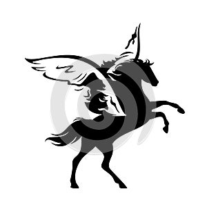 Winged pegasus horse black vector design