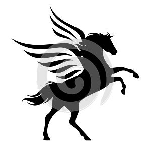 Winged pegasus horse black and white vector silhouette design