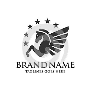 Winged Pegasus with stars logo vector