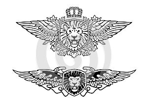 Winged Roaring Lion Shield Insignias