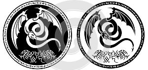 Winged serpent fantasy black&white emblem