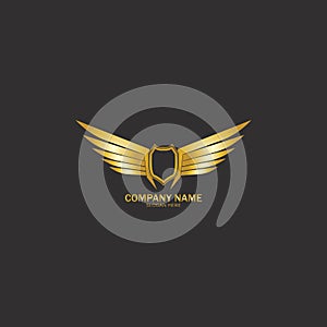 winged shield gold logo design symbol  illustration-