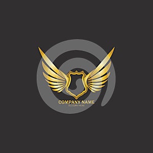 winged shield gold logo design symbol  illustration-