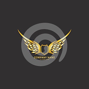 winged shield gold logo design symbol  illustration-