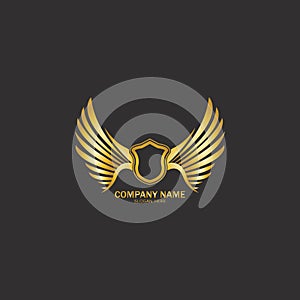 winged shield gold logo design symbol  illustration-