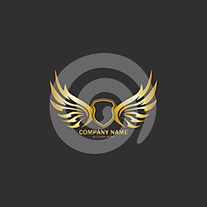 winged shield gold logo design symbol  illustration-