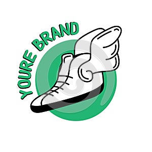 winged shoe logo in retro style