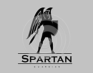 Winged sparta holds sword and shield