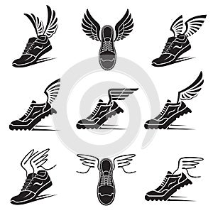 Winged sport shoes icons