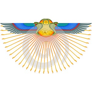 Winged sun with cobras, symbol of ancient Egypt photo