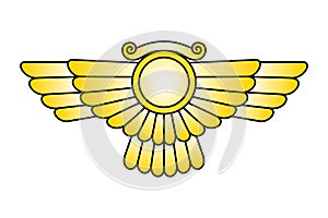 Winged sun emblem of god Ashur or Ashshur, a sun disk with wings