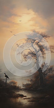 Winged Tree: Realistic Landscape With Ornithological Elements