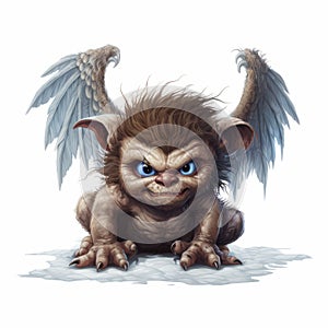 Winged Troll: Realistic Rendering Of A Delphin Troll With Big Eyes And Wings