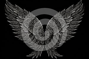 Wings Of Angel On Black Background, Vector. Generative AI