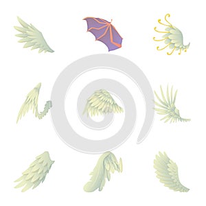 Wings of angel and devil icons set, cartoon style