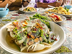 Wings Bean Spicy Salad past on the dinner table