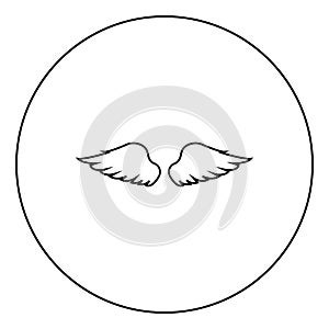 Wings of bird devil angel Pair of spread out animal part Fly concept Freedom idea icon in circle round outline black color vector