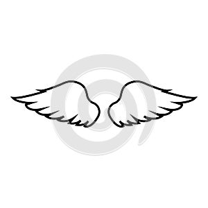 Wings of bird devil angel Pair of spread out animal part Fly concept Freedom idea icon outline black color vector illustration