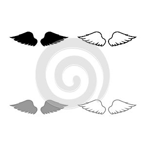 Wings of bird devil angel Pair of spread out animal part Fly concept Freedom idea icon outline set black grey color vector