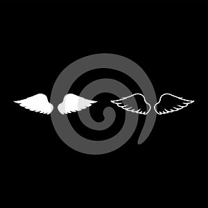 Wings of bird devil angel Pair of spread out animal part Fly concept Freedom idea icon outline set white color vector