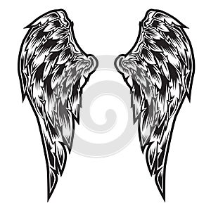 Wings Bird feather Black & White Tattoo Vector Illustration 22