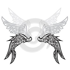 Wings Bird feather Black & White Tattoo Vector Illustration 66