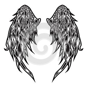 Wings Bird feather Black & White Tattoo Vector Illustration 99