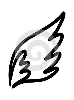 Wings birds and angel. Cartoon doodle bird tattoo wing icon. Feather sketch handdrawn collection