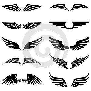Wings black vector icons set
