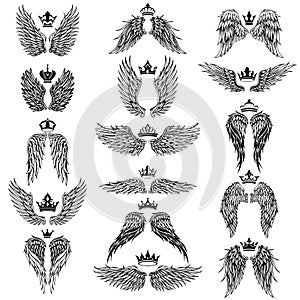 Wings with Crowns Vector silhouettes