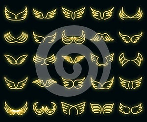 Wings icons set vector neon