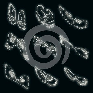 Wings icons set vector neon