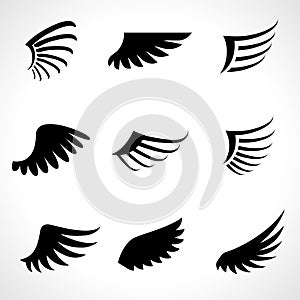 Wings icons set on white background