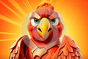 Wings of Justice: 3D-Generated Parrot Soars as a Superhero on Ornage Gradient Background