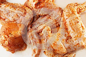 Wings marinated Set. Chicken Meat in Realistic Style for Fliers Banners Ads. Raw chicken wings isolated on white