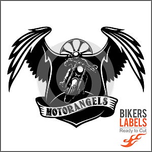 Wings and motorcycle - Badge or Label With biker, wings and flame. Steel Legion.