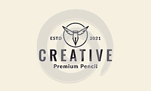 Wings with pencil old lines logo vector symbol icon illustration design