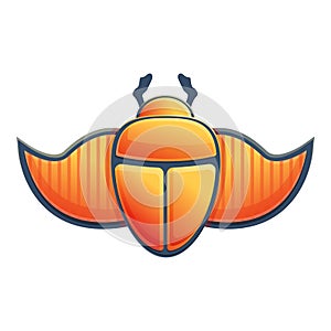 Wings scarab beetle icon, cartoon style