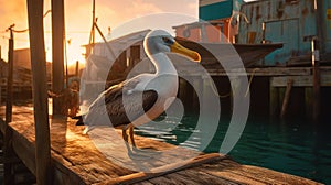 Wings of Serenity: The Majestic Albatross on the Ocean Pier