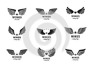 Wings silhouette logo vector set. Vintage design. Part two.