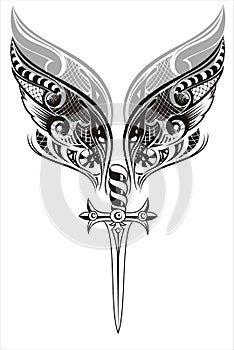 Wings and sword. Tattoo design