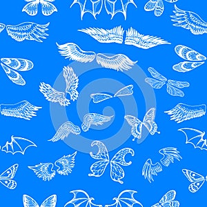 Wings vector flying winged angel with wing-case of bird and butterfly with wingspan illustration black wing-beat tattoo