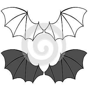2644 wings, vector illustration, linear drawing of a pair of wings in black and white, isolate, design elements, doodle style