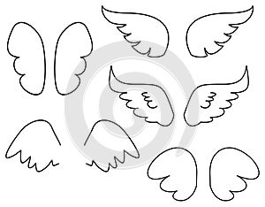 Wings vector illustration set with angel or bird wing icon isolated on white background