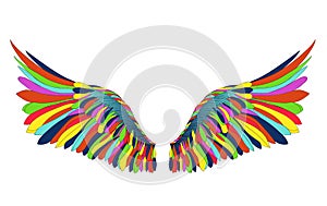 Wings. Vector illustration on white background. Colorfull rainbow