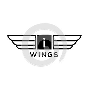 Wings vector logo . Wings emblem letter i