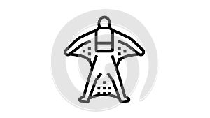 wingsuit flying extremal sport man line icon animation