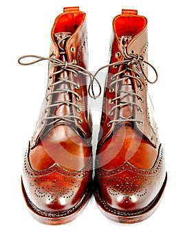 Wingtip dark chili dress boots isolated on white photo